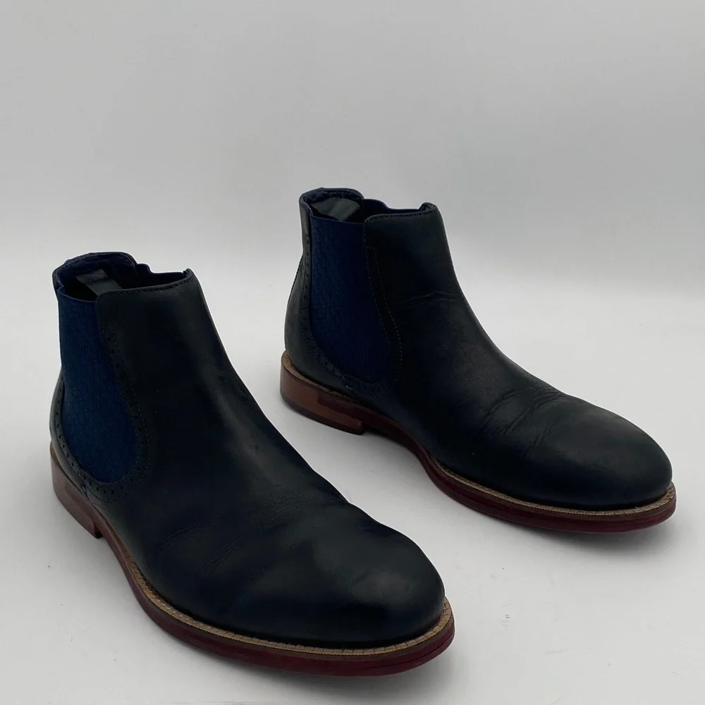 Ted Baker London Kaidon Chelsea Boots Men's 10 Black blue Leather Casual office